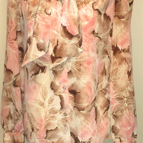 Pykettes Pink and Brown Button Down Blouse with Fabric Tie - Picture 5 of 6